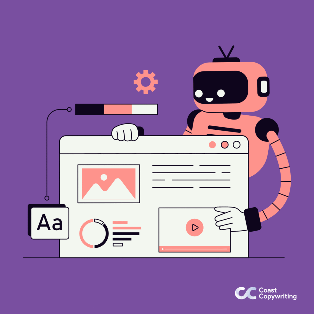 AI-robot holding a spreadsheet of tasks.